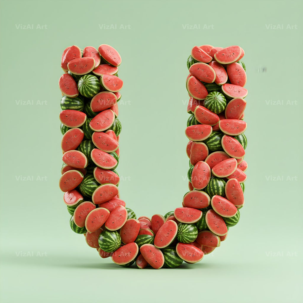 Watermelon Slice Summer alphabet letter U