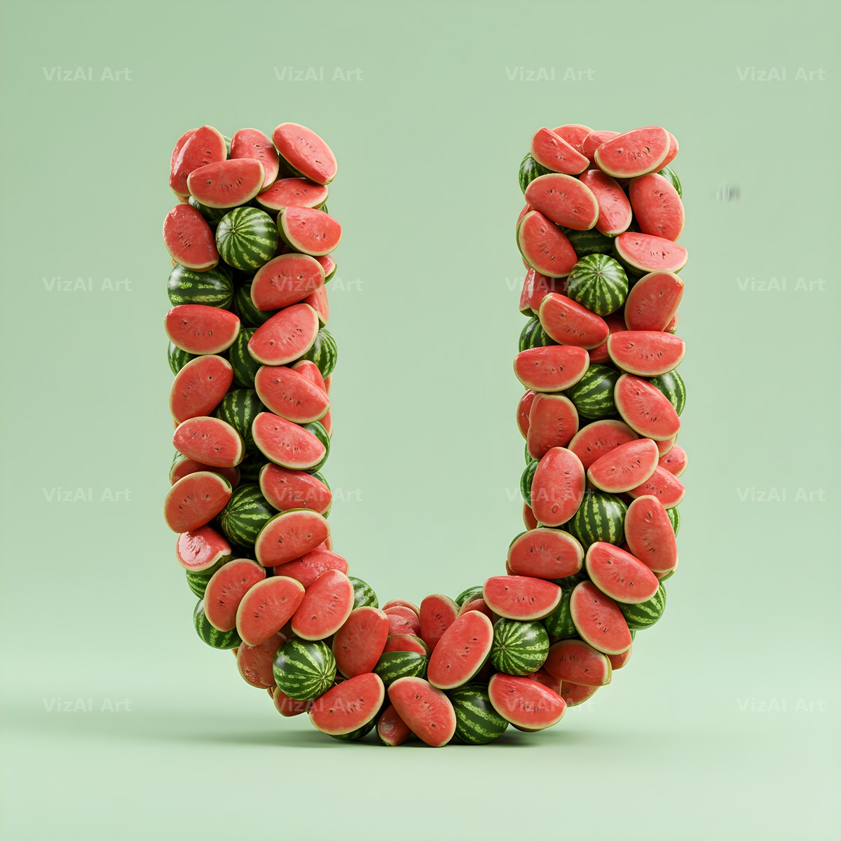 Watermelon Slice Summer alphabet letter U