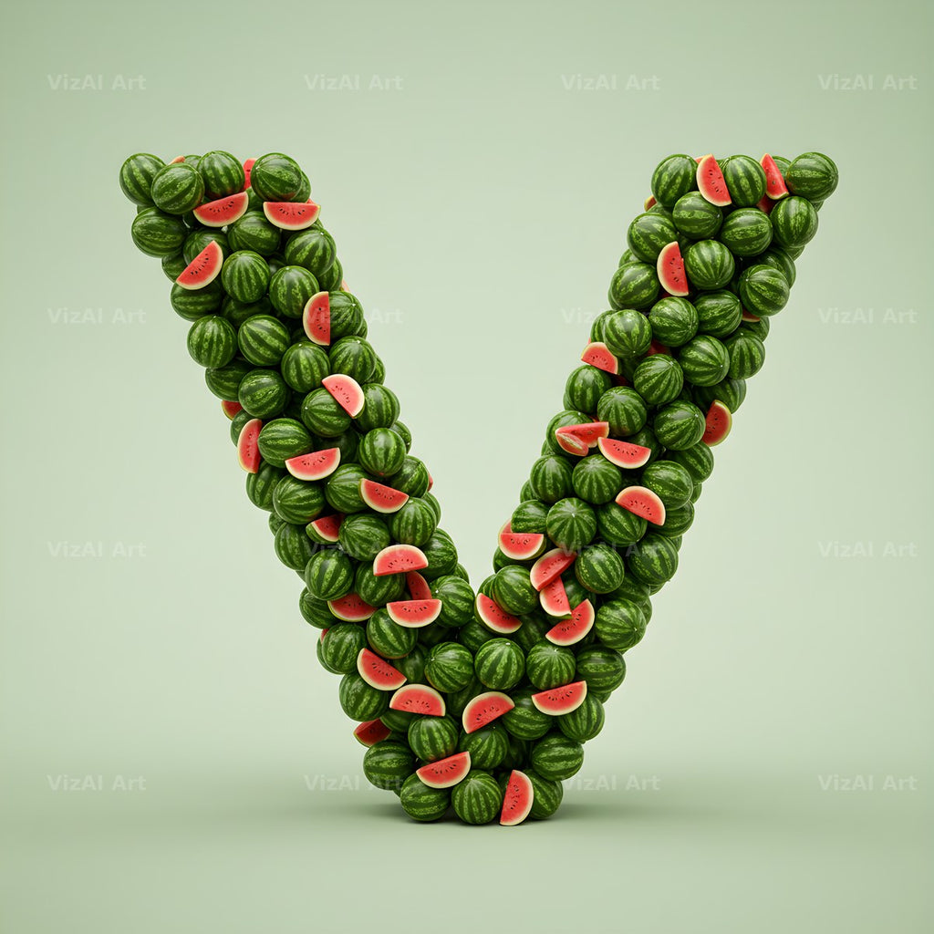 Watermelon Slice Summer alphabet letter V