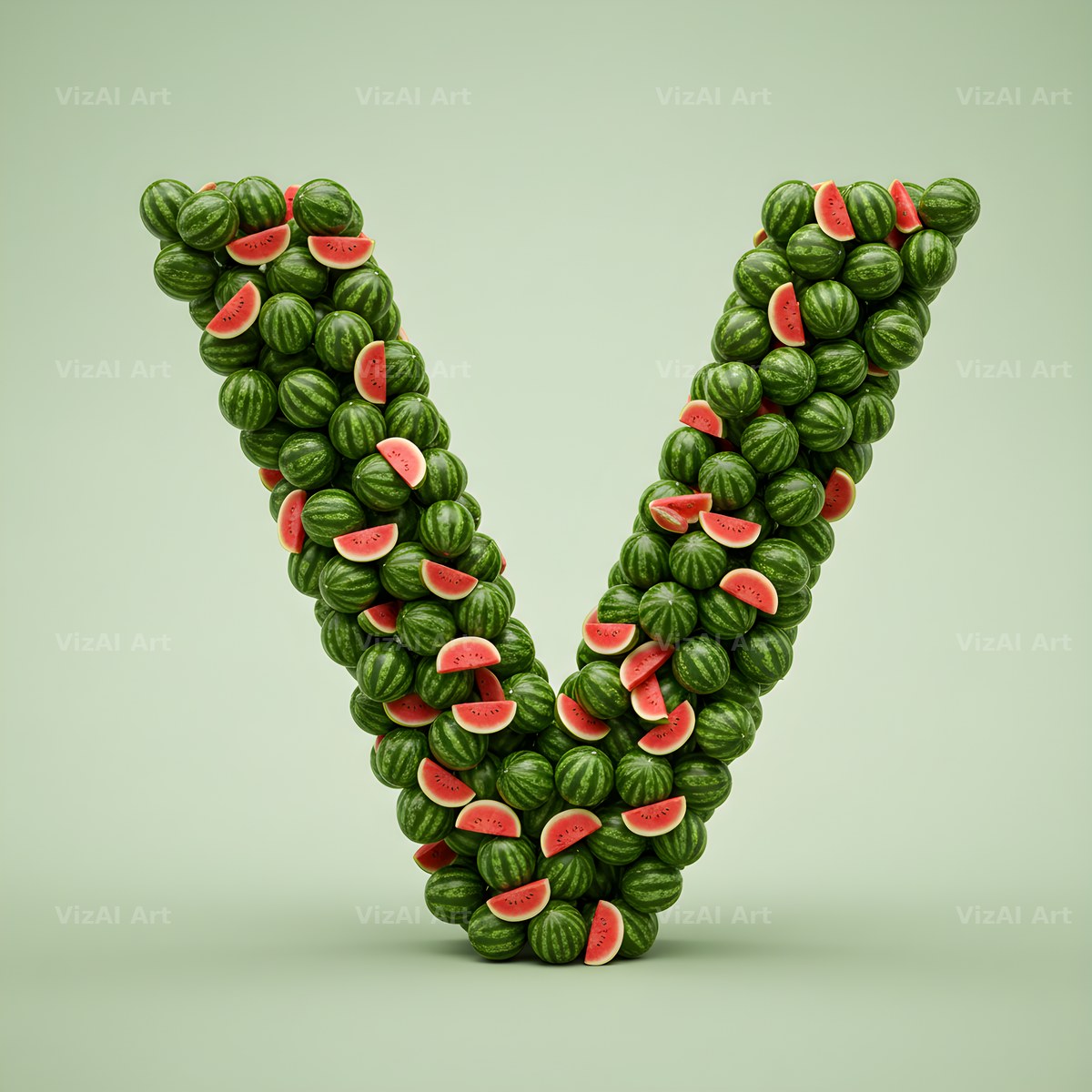 Watermelon Slice Summer alphabet letter V