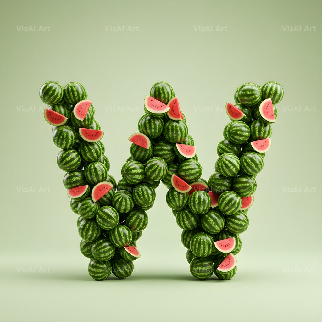 Watermelon Slice Summer alphabet letter W