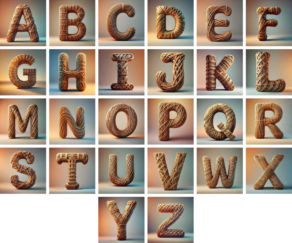 Woven Wicker alphabet — all 26 letters