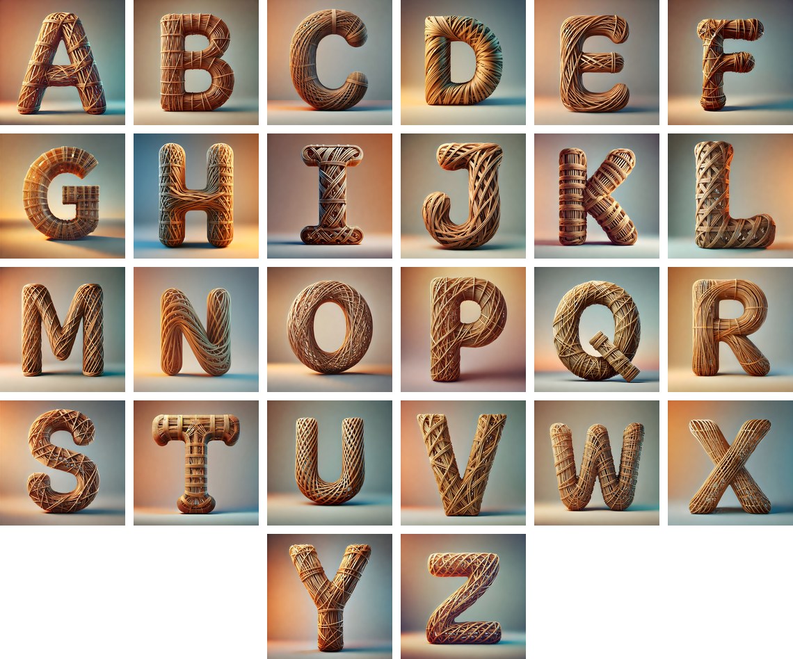 Woven Wicker alphabet — all 26 letters