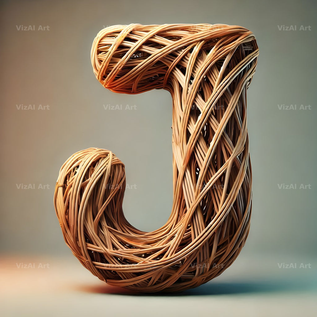 Woven Wicker alphabet letter J