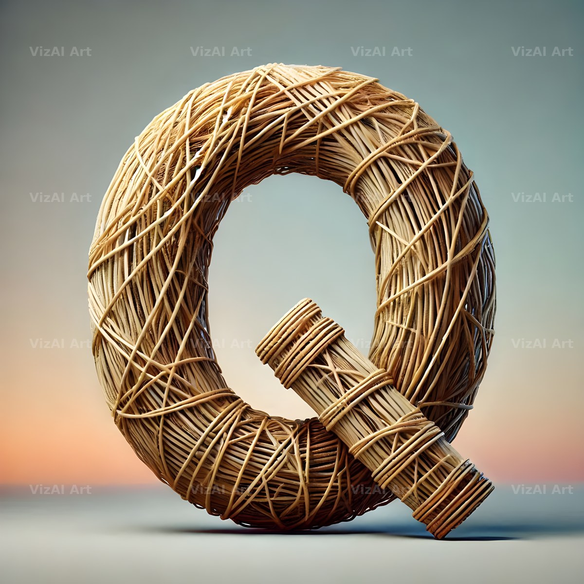 Woven Wicker alphabet letter Q