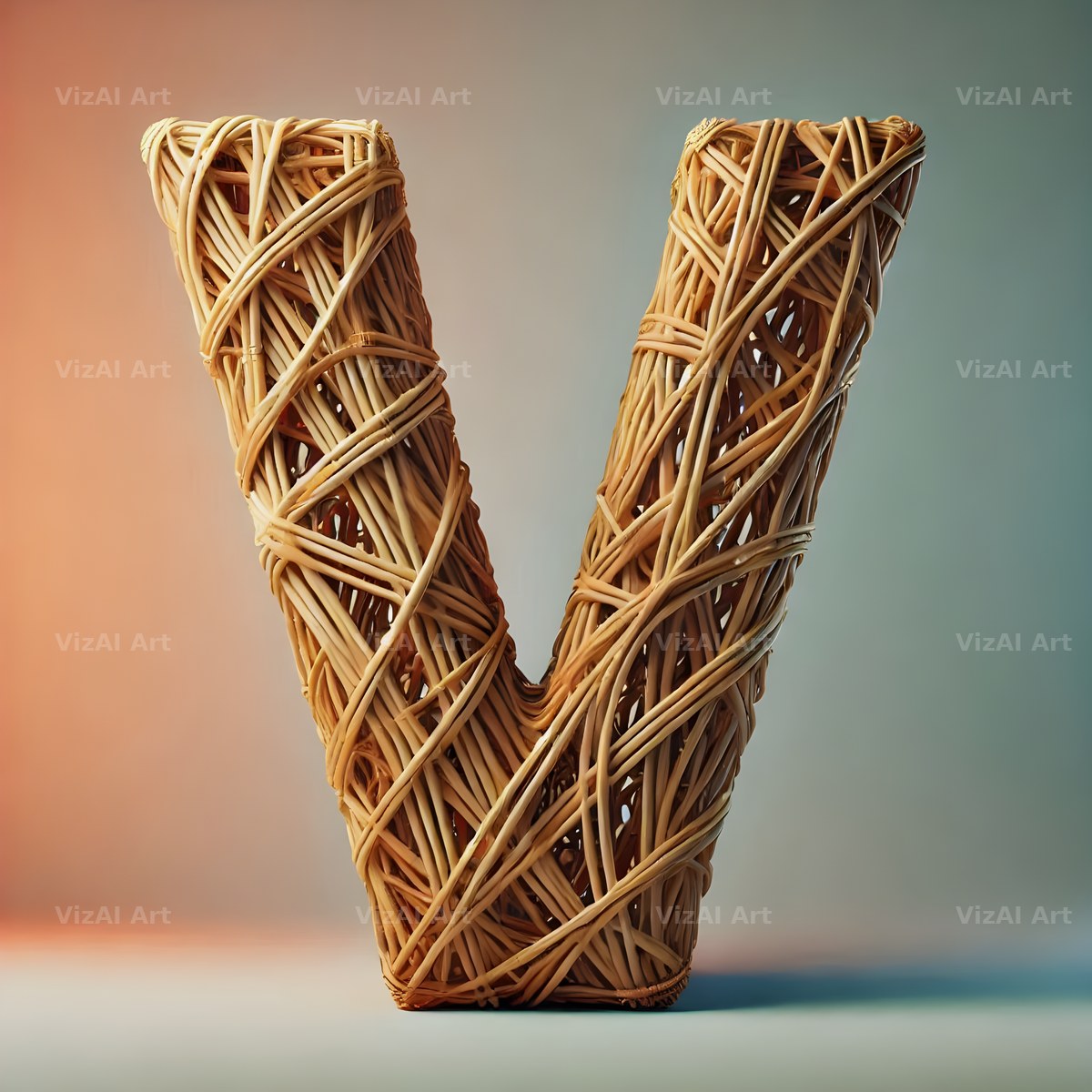 Woven Wicker alphabet letter V
