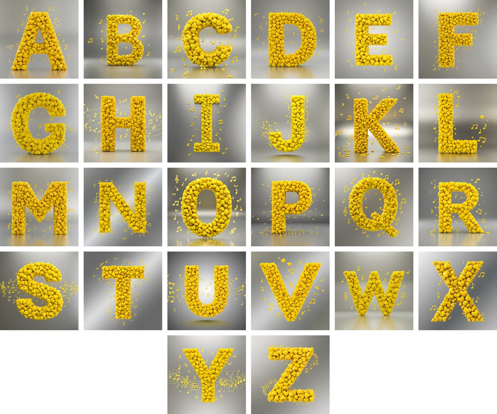 Yellow Blossom Heart alphabet — all 26 letters