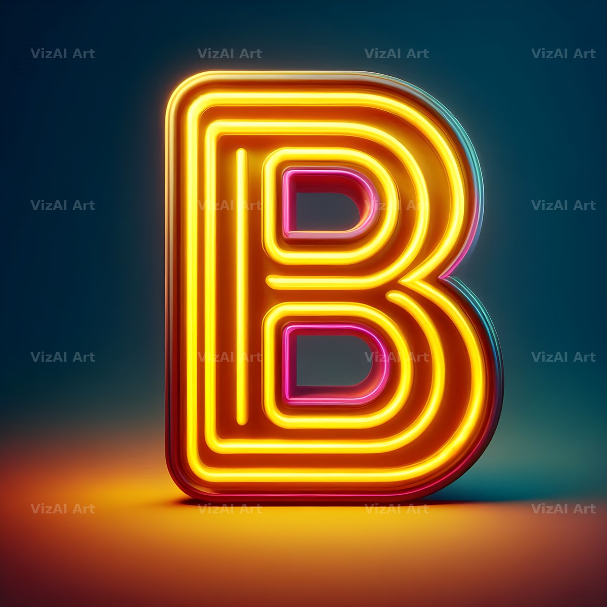 Yellow Neon Sign alphabet letter B