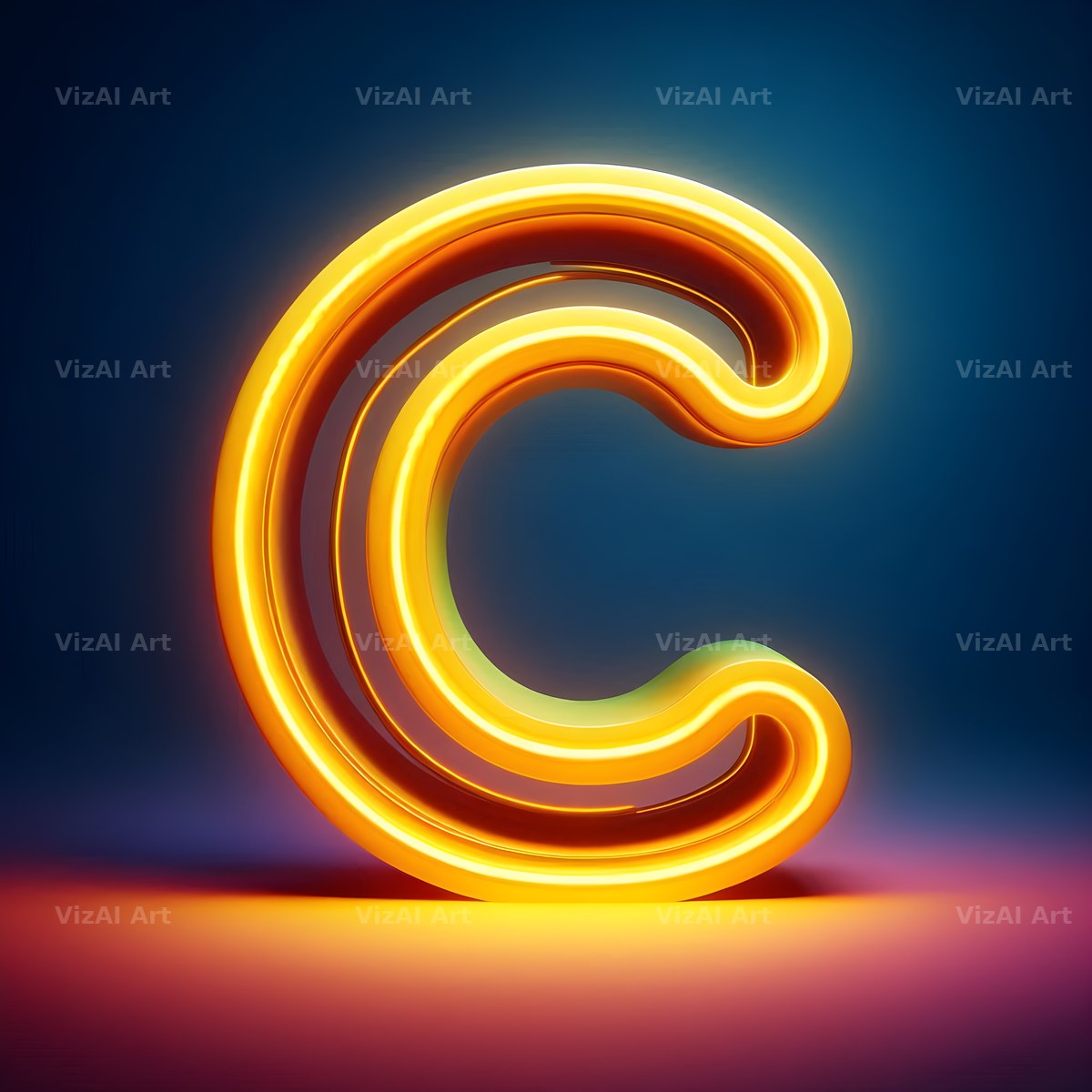 Yellow Neon Sign alphabet letter C