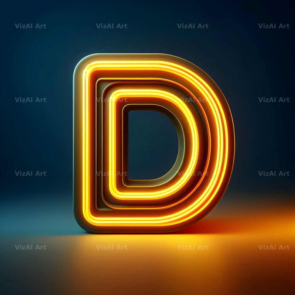 Yellow Neon Sign alphabet letter D
