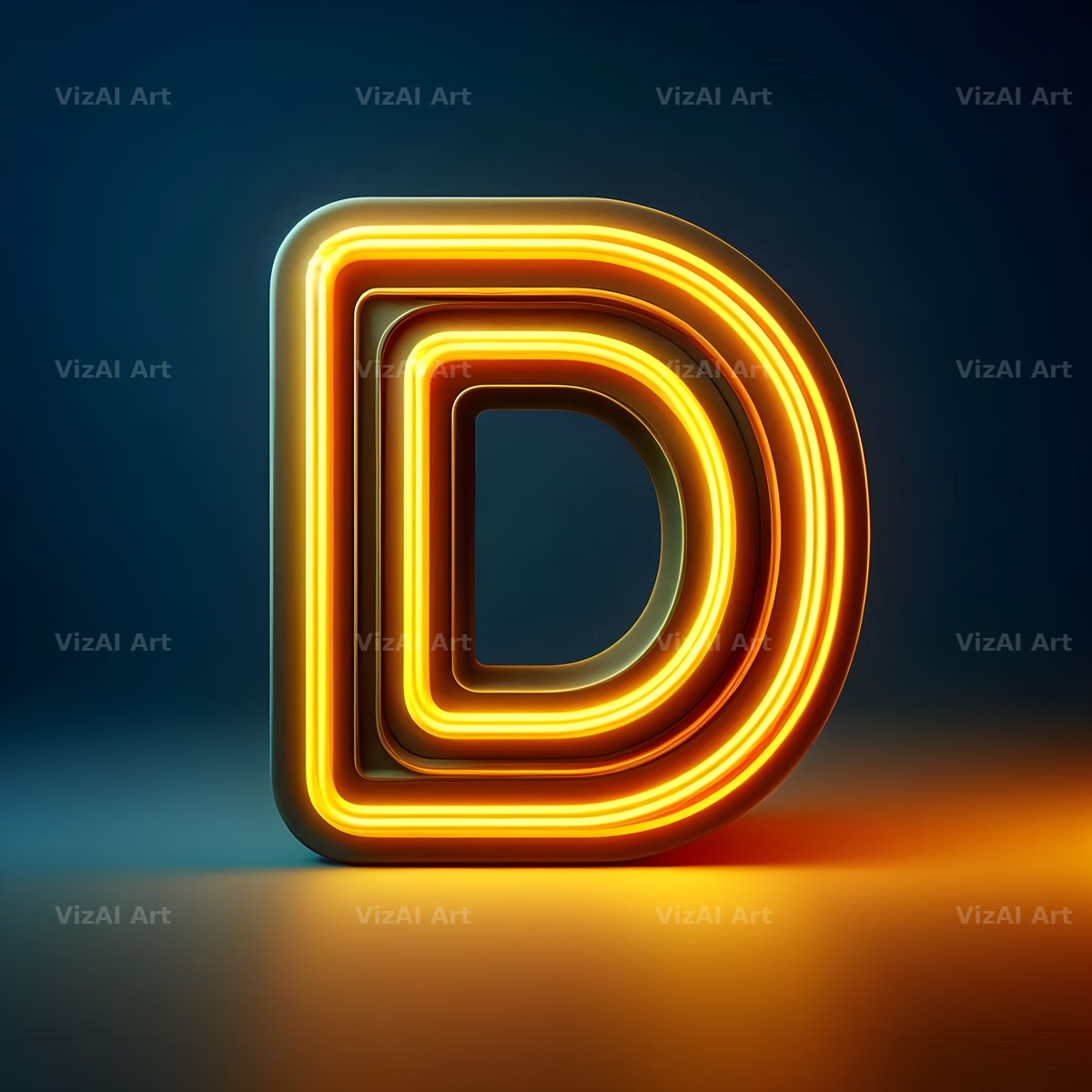 Yellow Neon Sign alphabet letter D