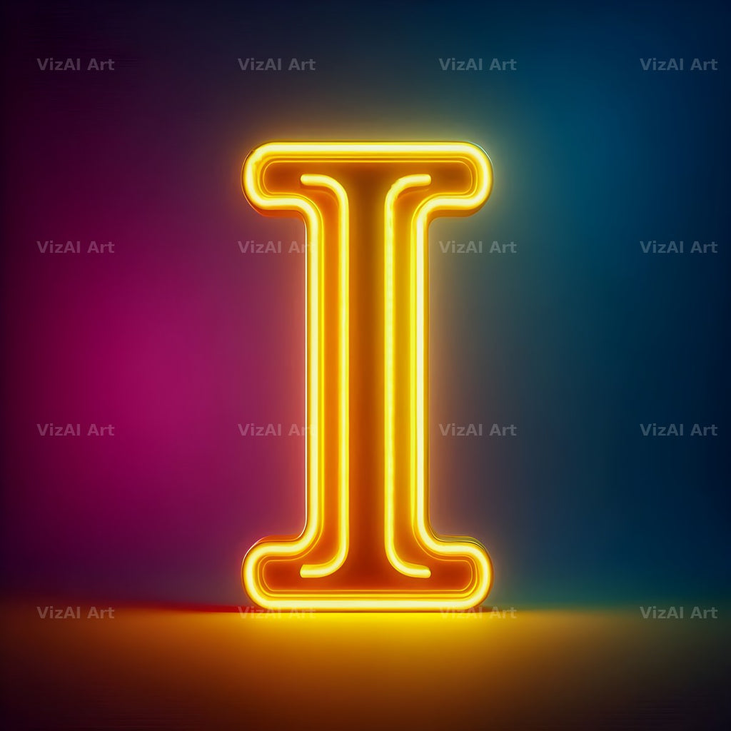 Yellow Neon Sign alphabet letter I
