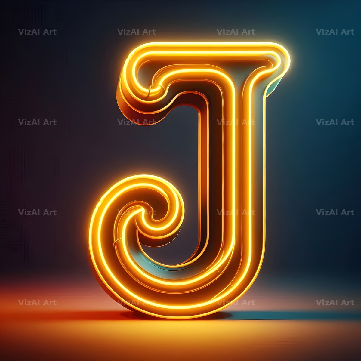 Yellow Neon Sign alphabet letter J