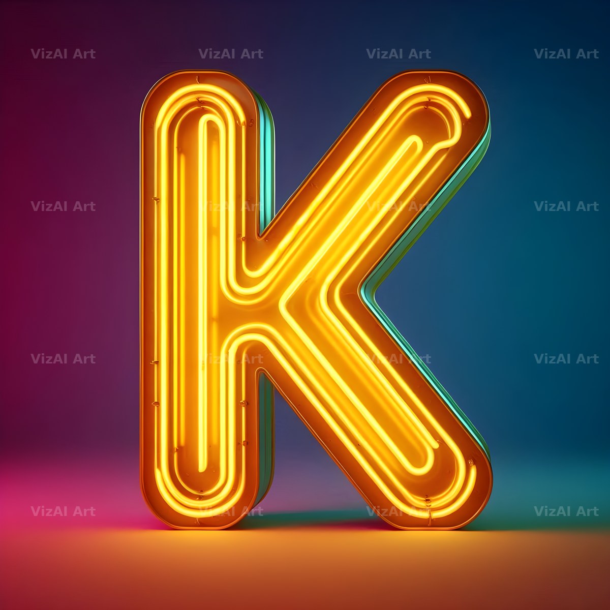 Yellow Neon Sign alphabet letter K