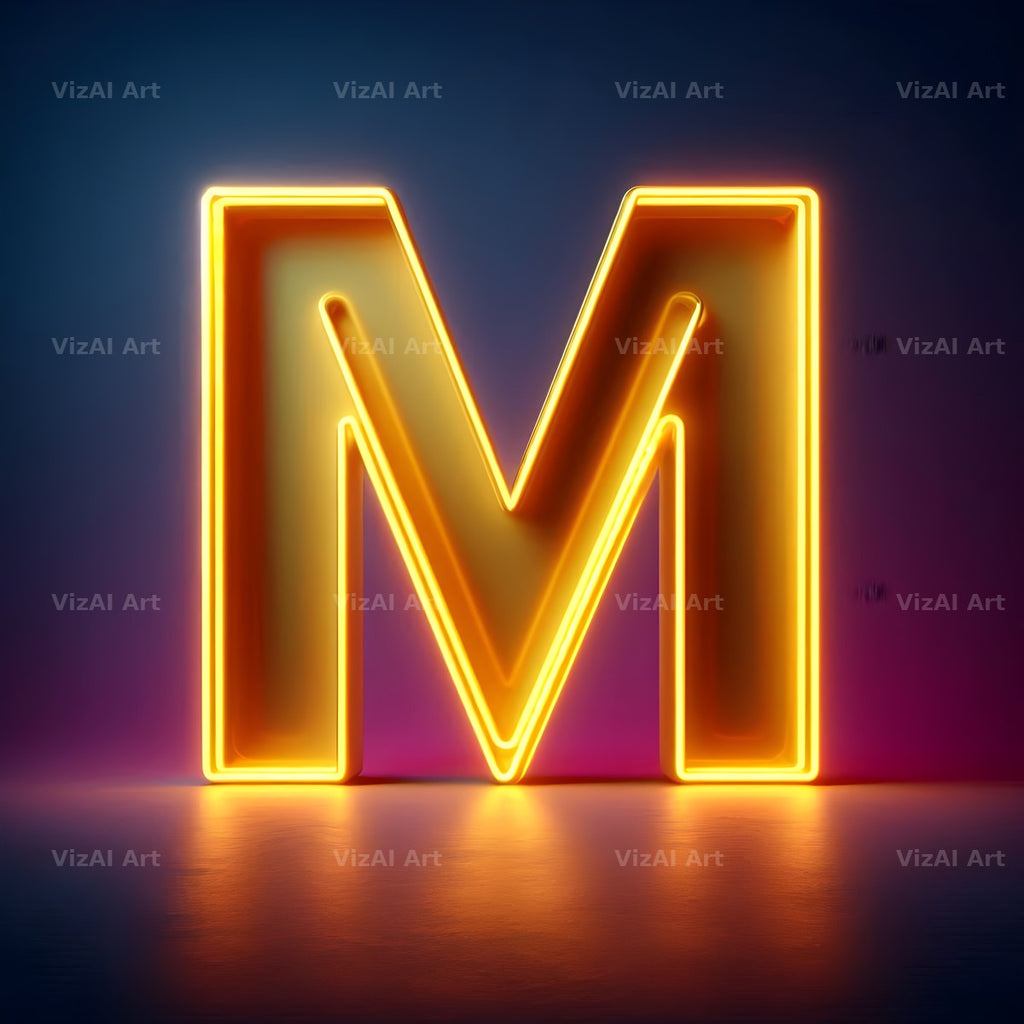 Yellow Neon Sign alphabet letter M