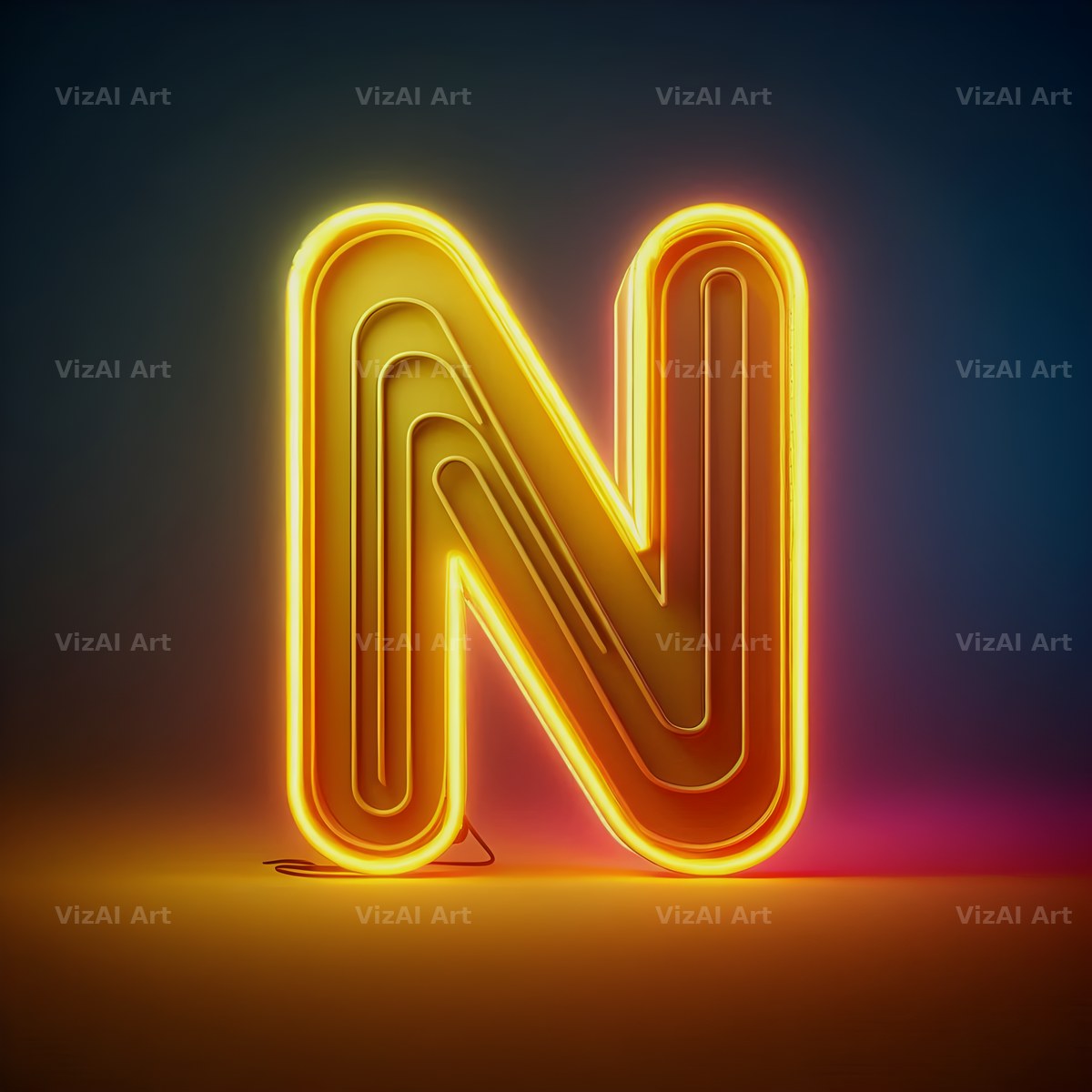 Yellow Neon Sign alphabet letter N