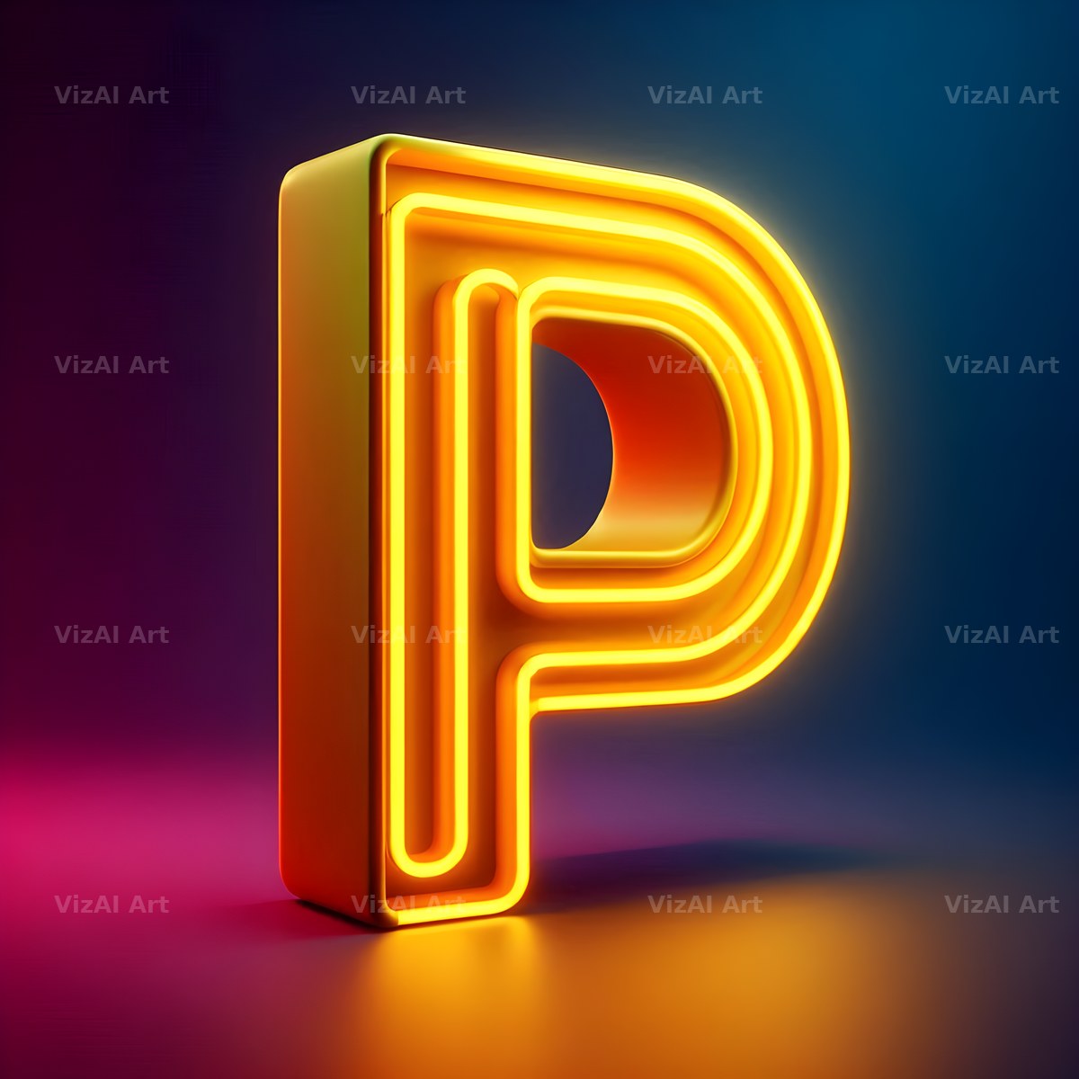 Yellow Neon Sign alphabet letter P