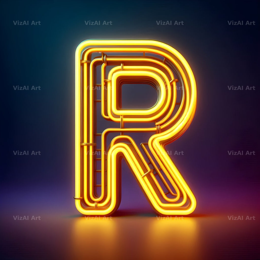 Yellow Neon Sign alphabet letter R