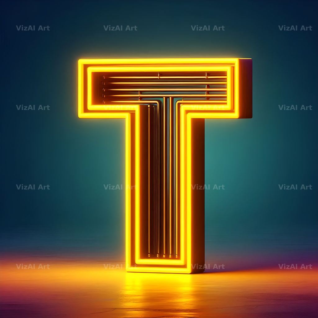 Yellow Neon Sign alphabet letter T
