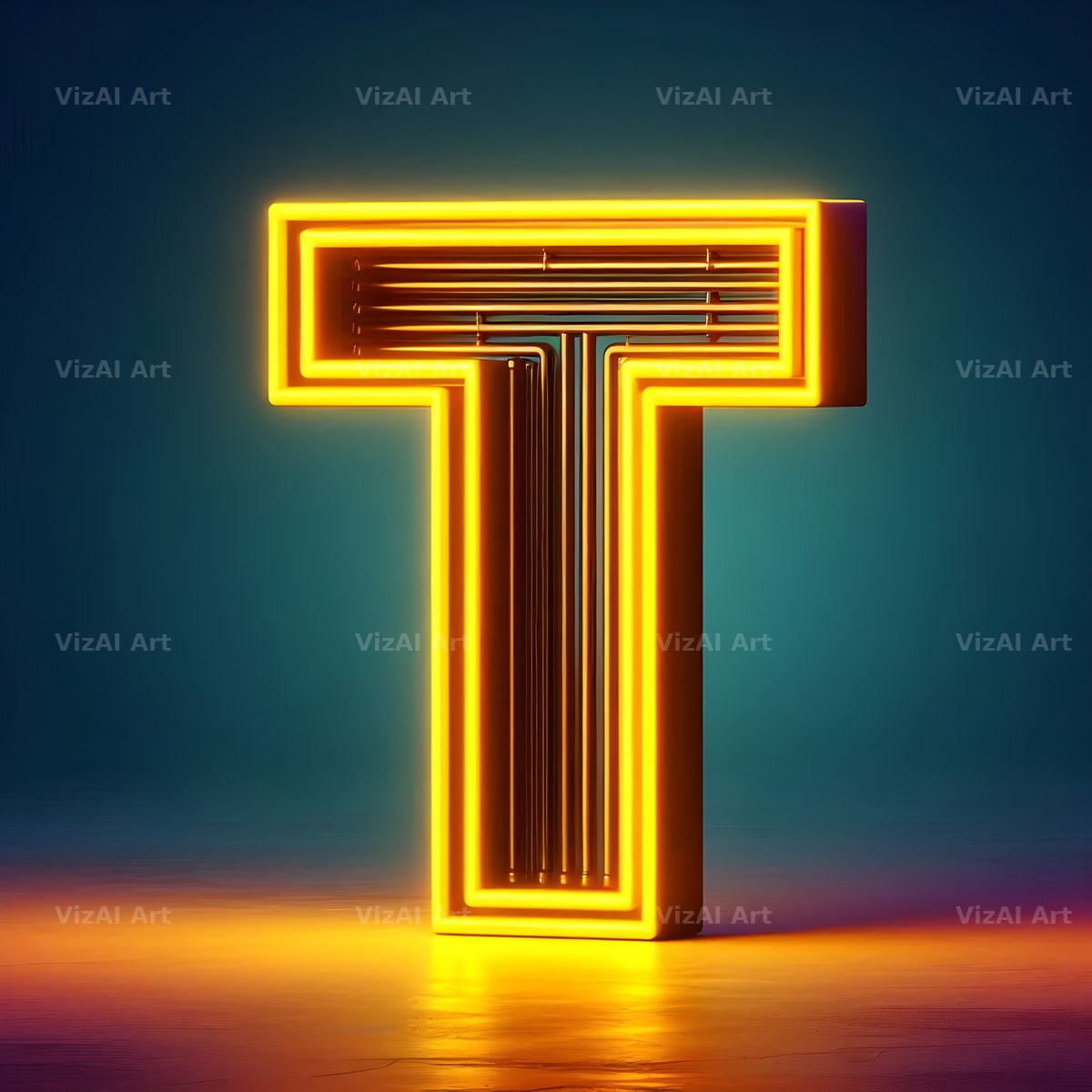 Yellow Neon Sign alphabet letter T