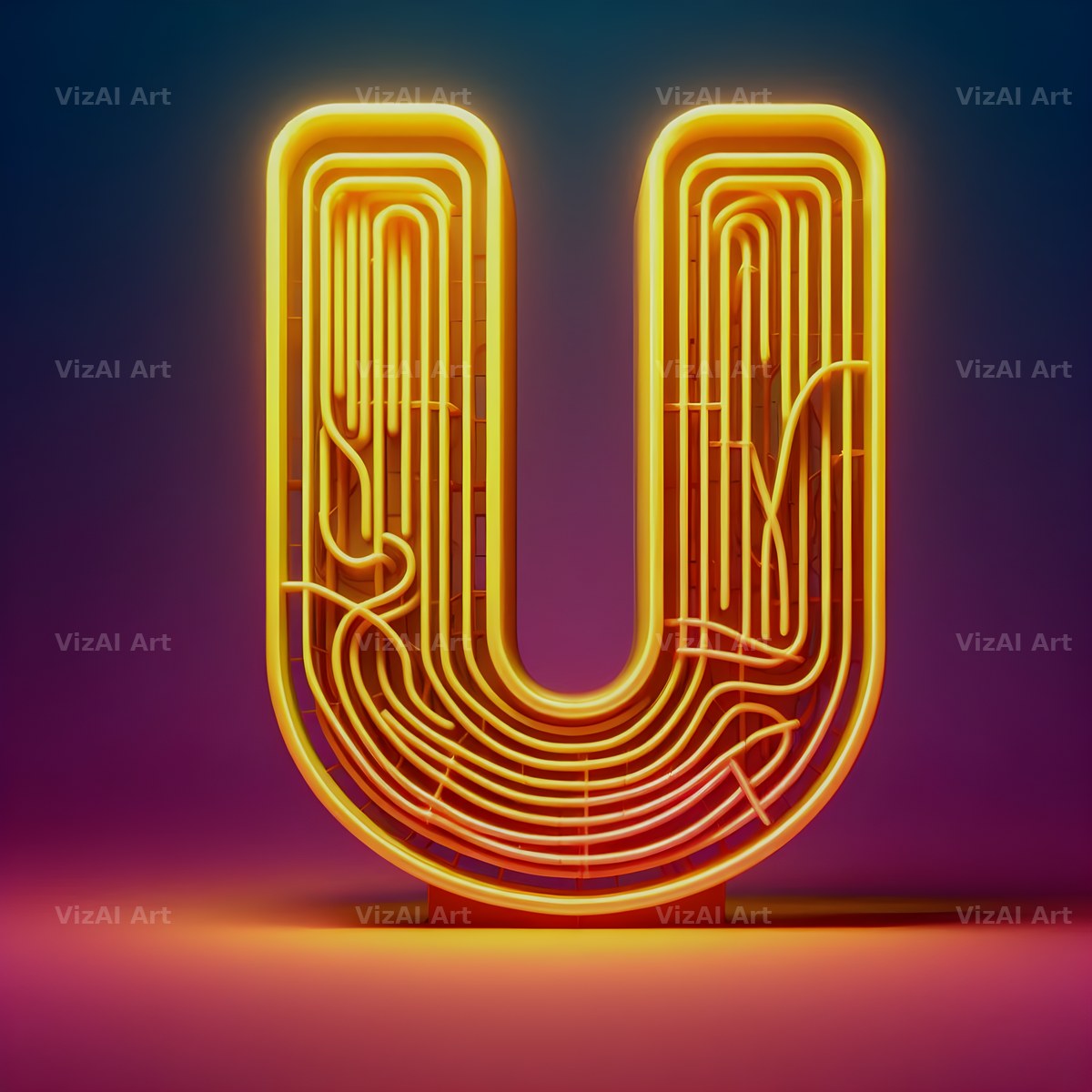 Yellow Neon Sign alphabet letter U