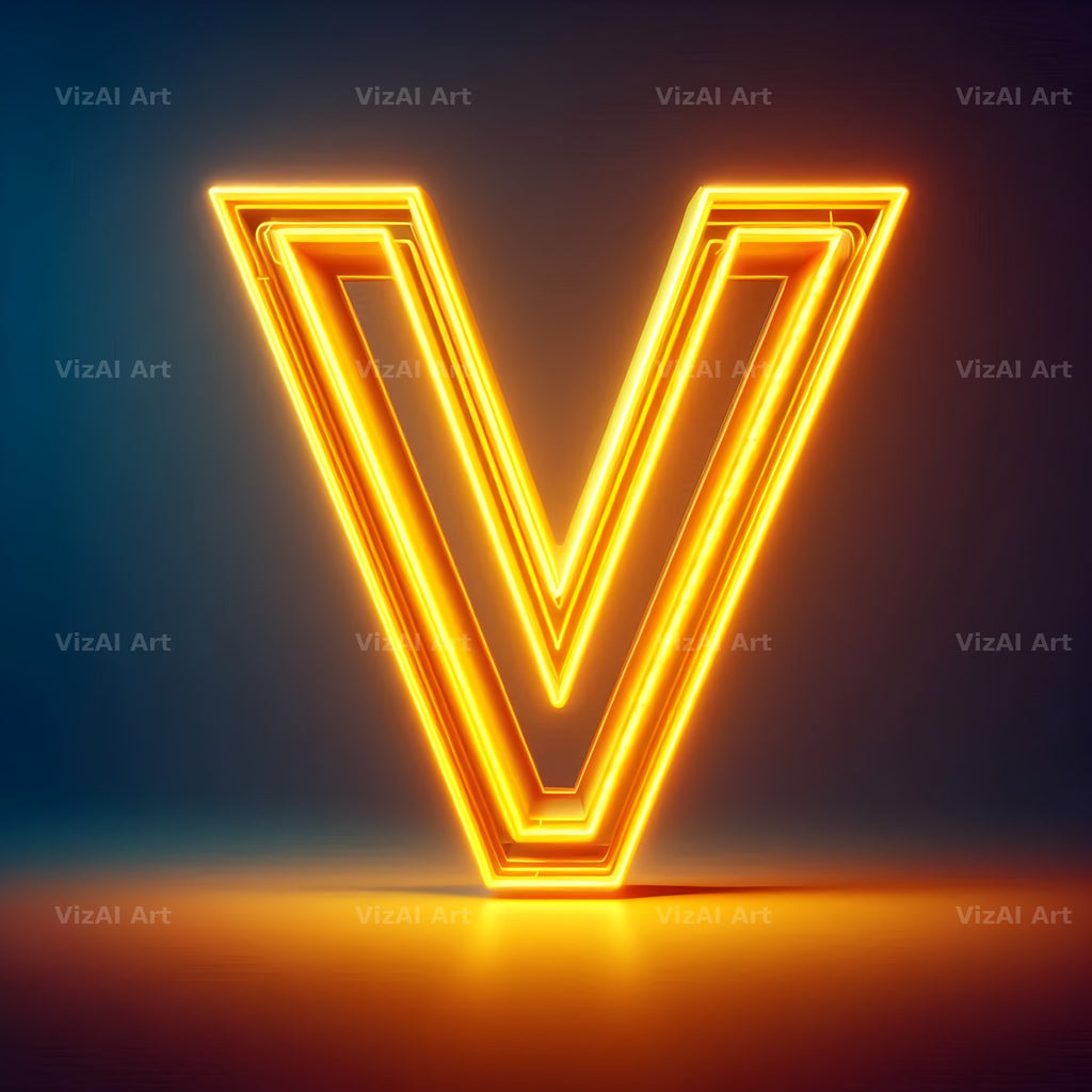 Yellow Neon Sign alphabet letter V