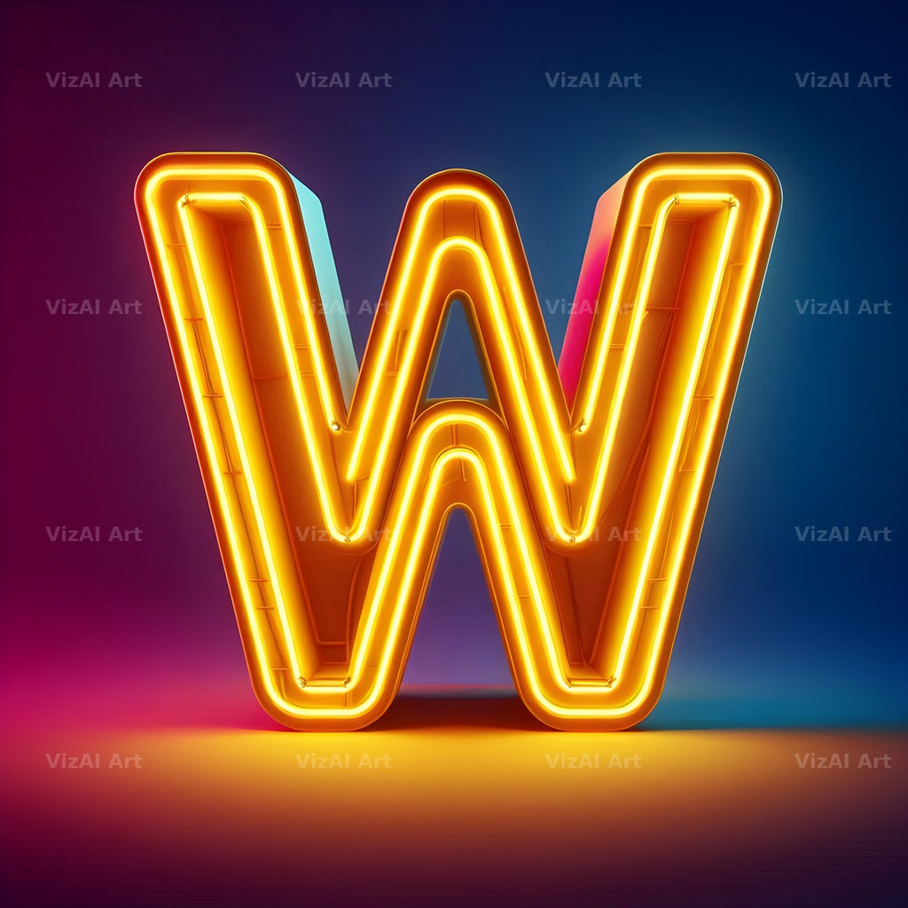 Yellow Neon Sign alphabet letter W