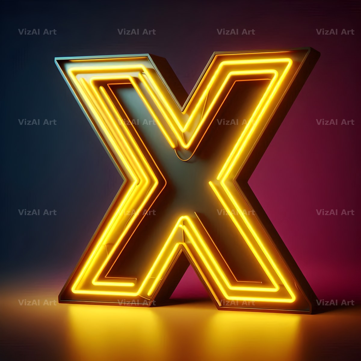 Yellow Neon Sign alphabet letter X