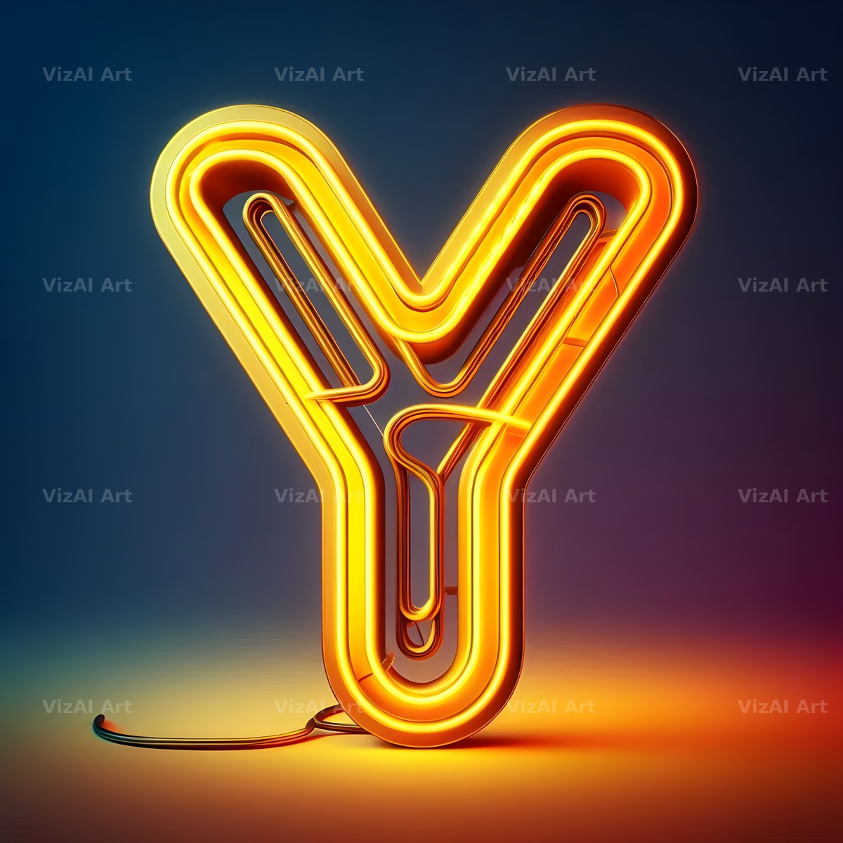 Yellow Neon Sign alphabet letter Y