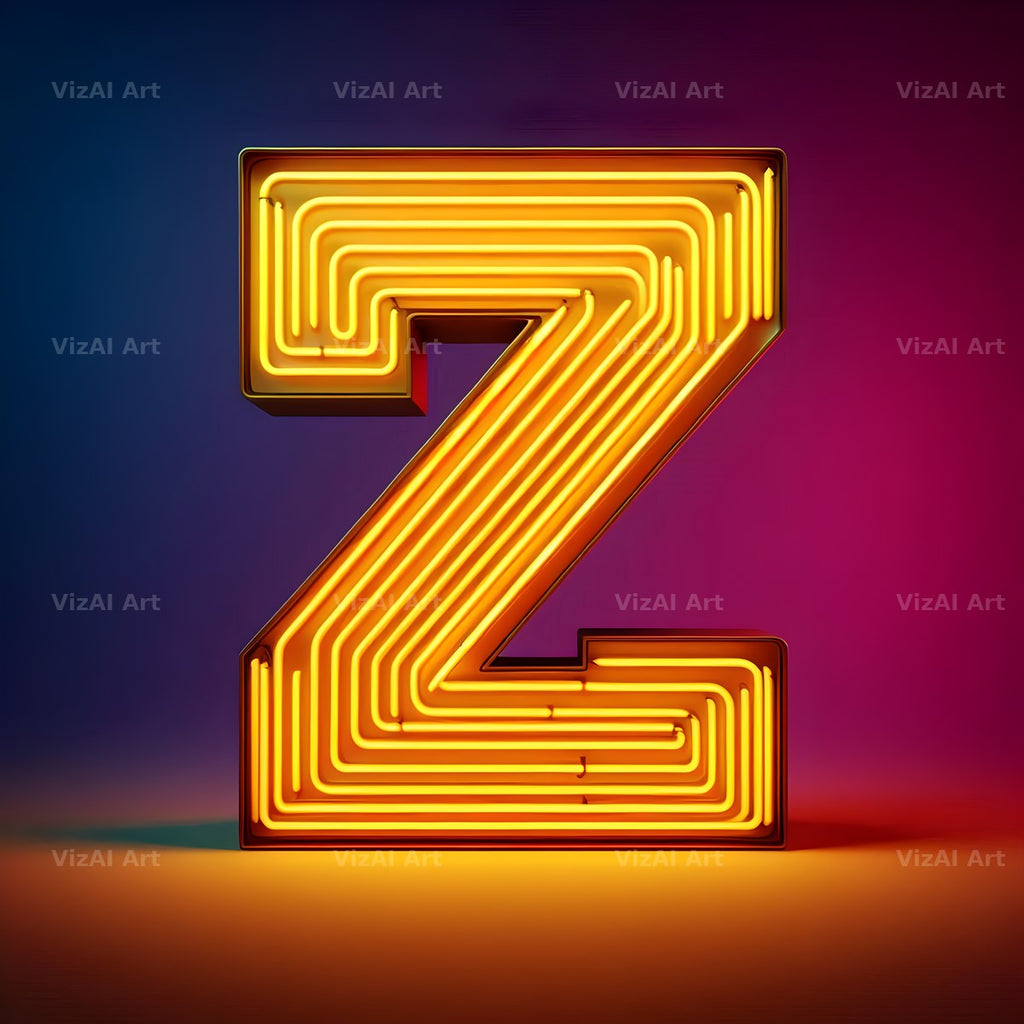 Yellow Neon Sign alphabet letter Z