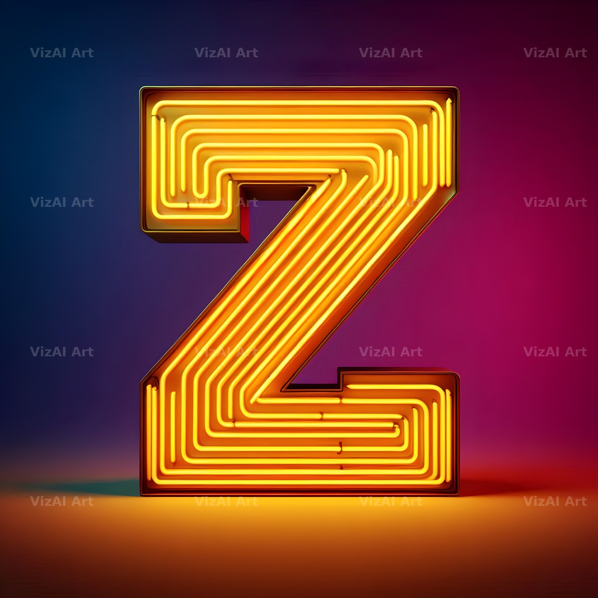 Yellow Neon Sign alphabet letter Z