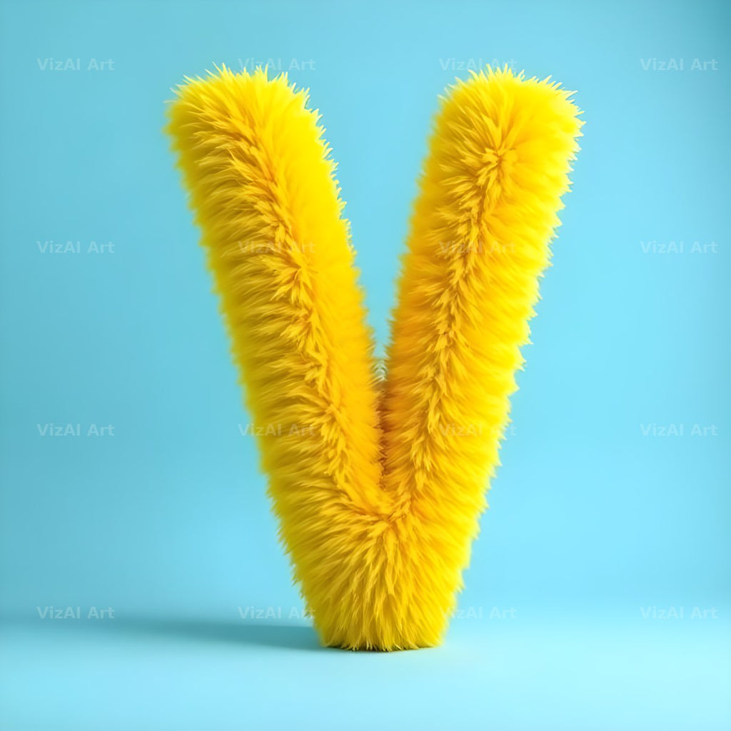 Yellow Plush Fur alphabet letter V