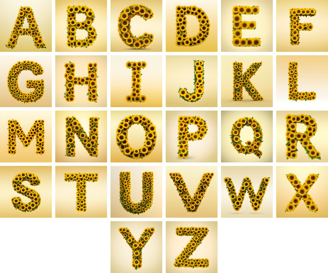 Sunflower Summer Yellow alphabet — all 26 letters