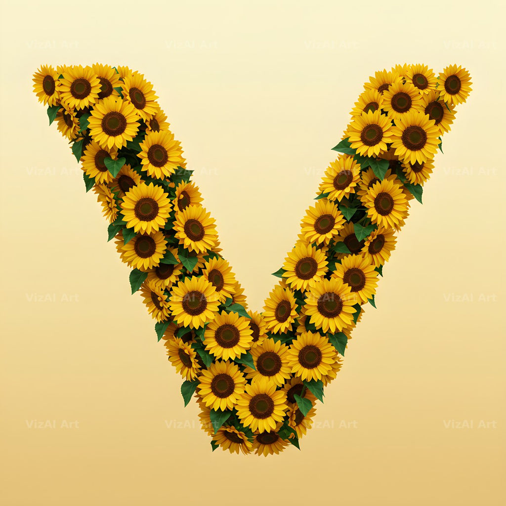 Sunflower Summer Yellow alphabet letter V