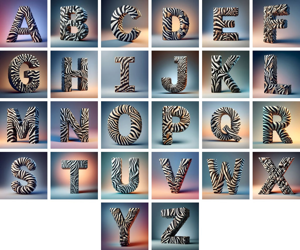 Zebra Stripe Leather alphabet — all 26 letters