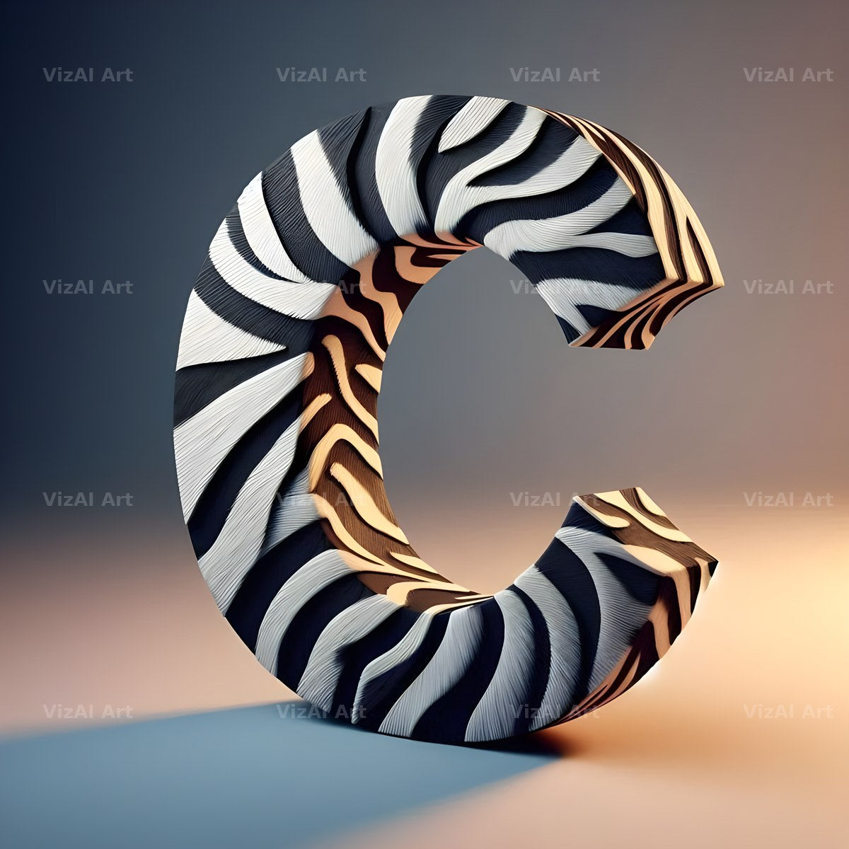 Zebra Stripe Leather alphabet letter C