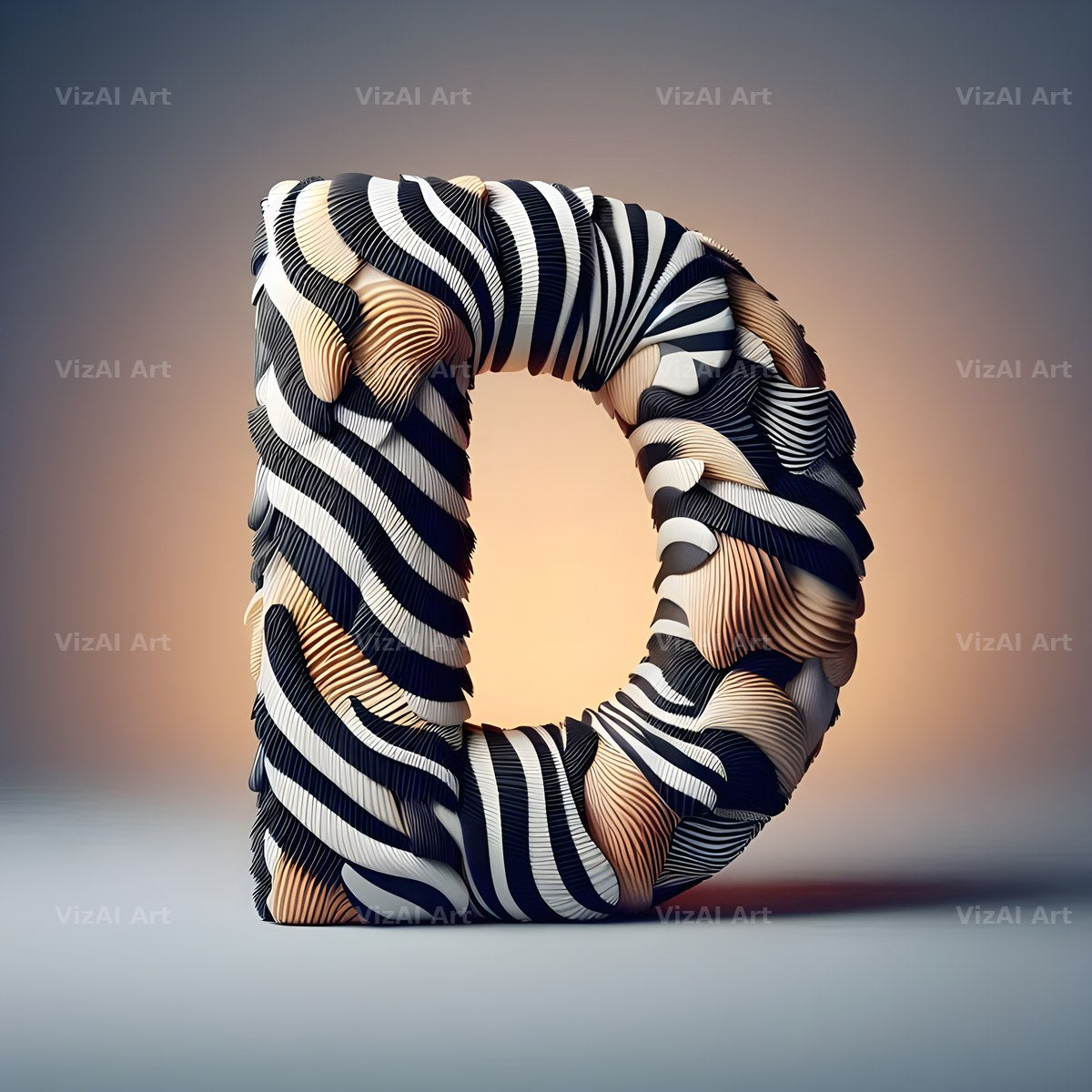 Zebra Stripe Leather alphabet letter D