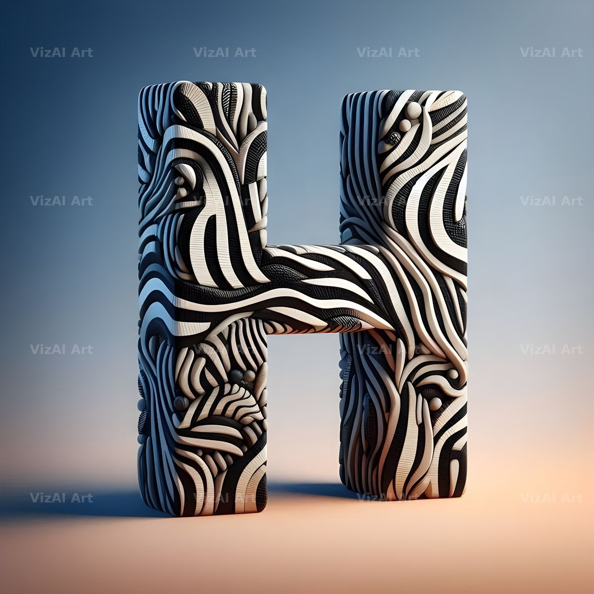 Zebra Stripe Leather alphabet letter H