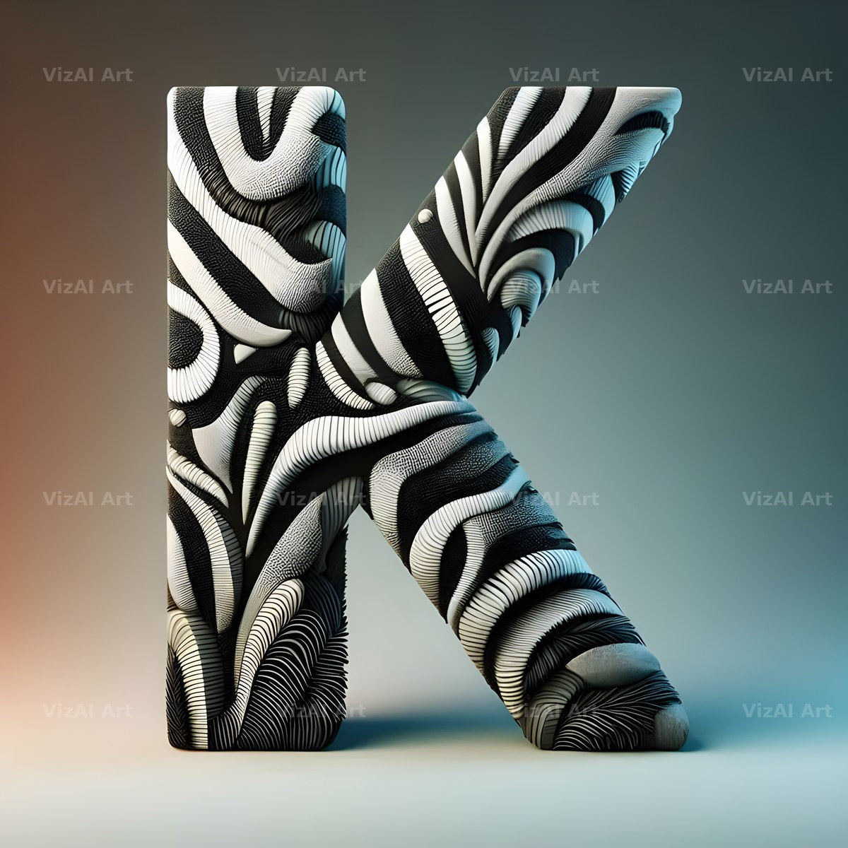 Zebra Stripe Leather alphabet letter K