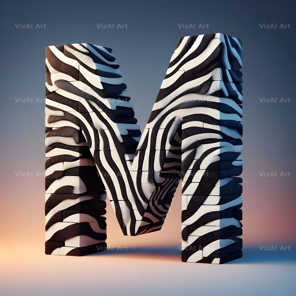 Zebra Stripe Leather alphabet letter M