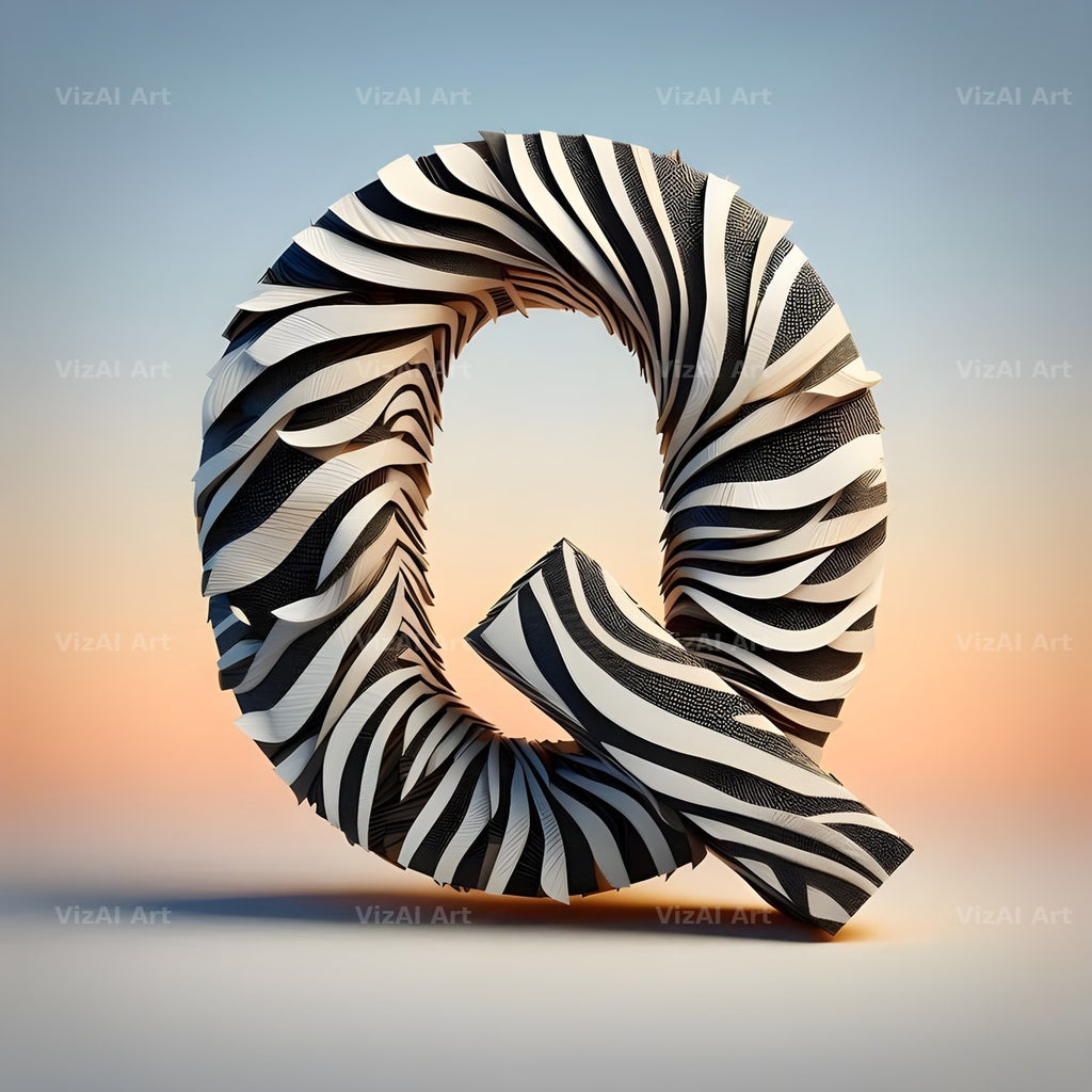 Zebra Stripe Leather alphabet letter Q