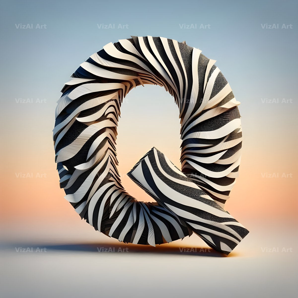 Zebra Stripe Leather alphabet letter Q