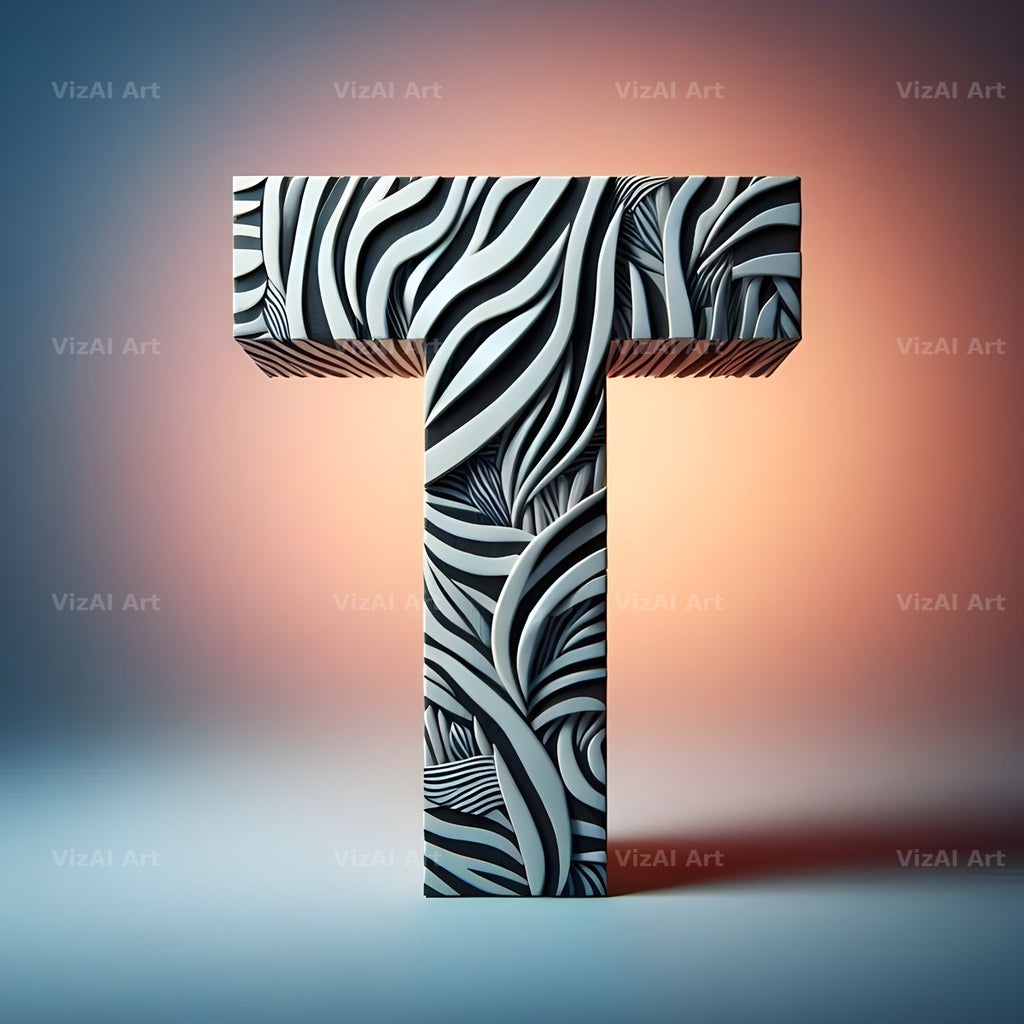 Zebra Stripe Leather alphabet letter T