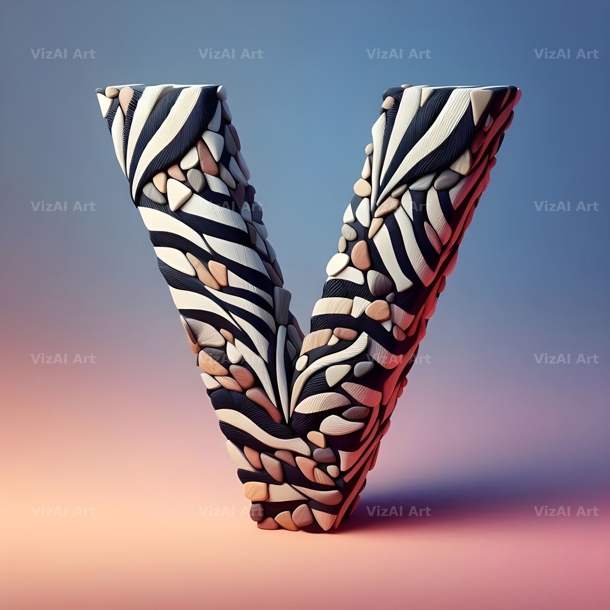 Zebra Stripe Leather alphabet letter V