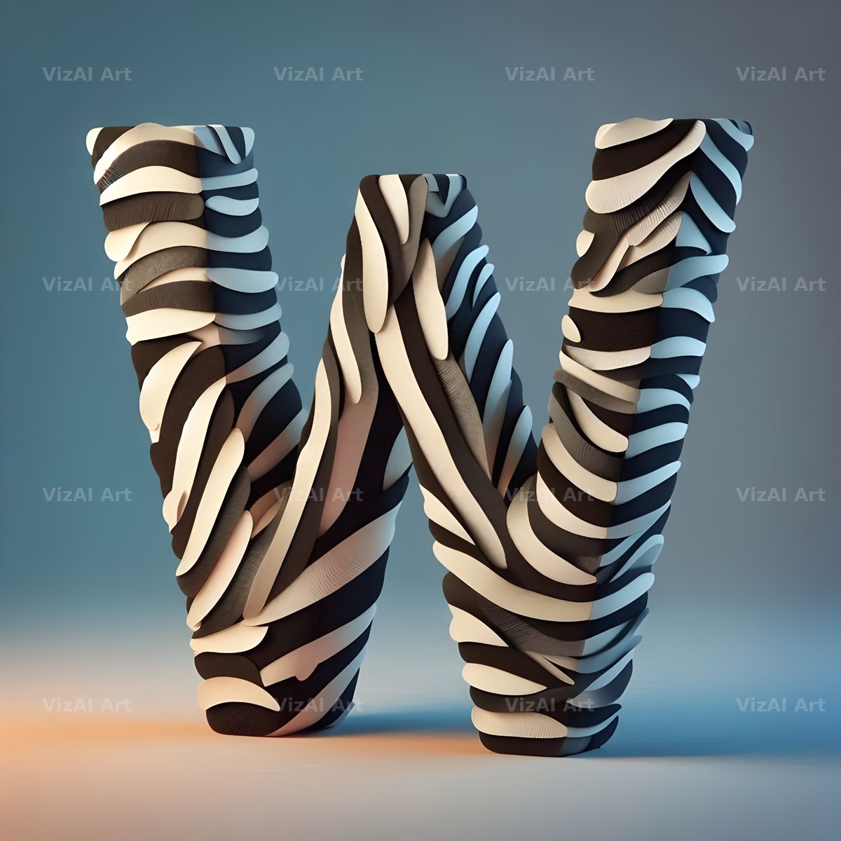 Zebra Stripe Leather alphabet letter W