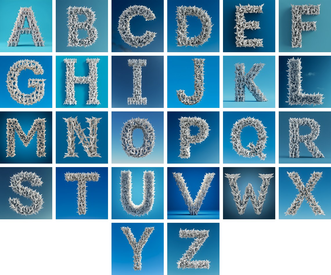 White Angel Alphabet — choose your individual printable letter A to Z