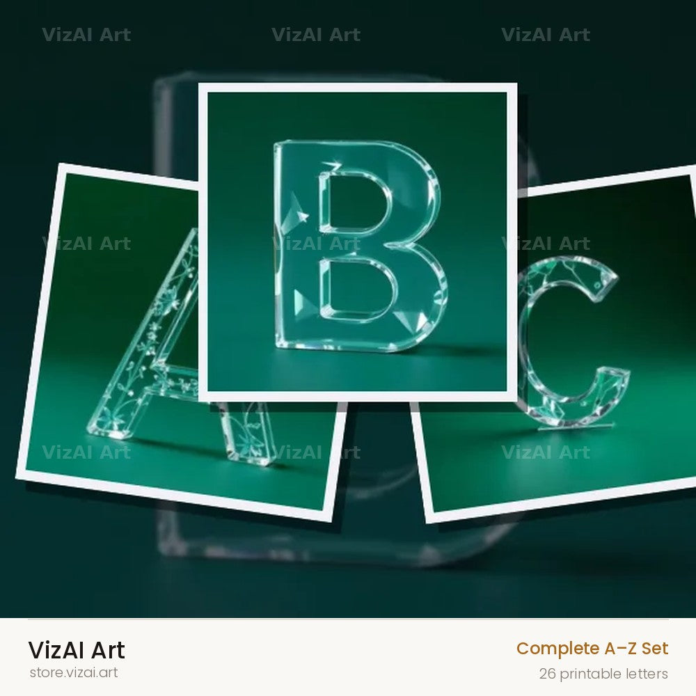 Glass Emerald Shine alphabet — choose an individual printable letter