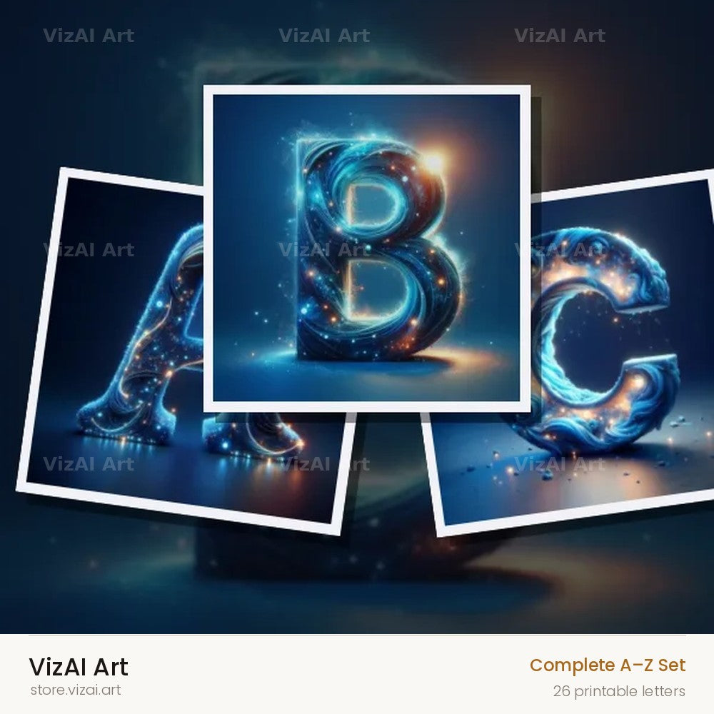 Celestial Blue Glow alphabet — choose an individual printable letter