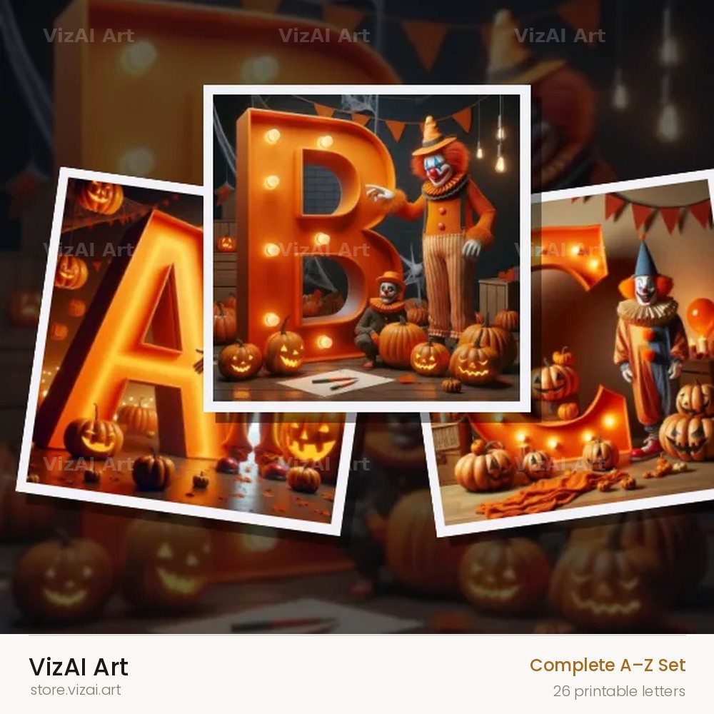 Carnival Clown Night alphabet — choose an individual printable letter