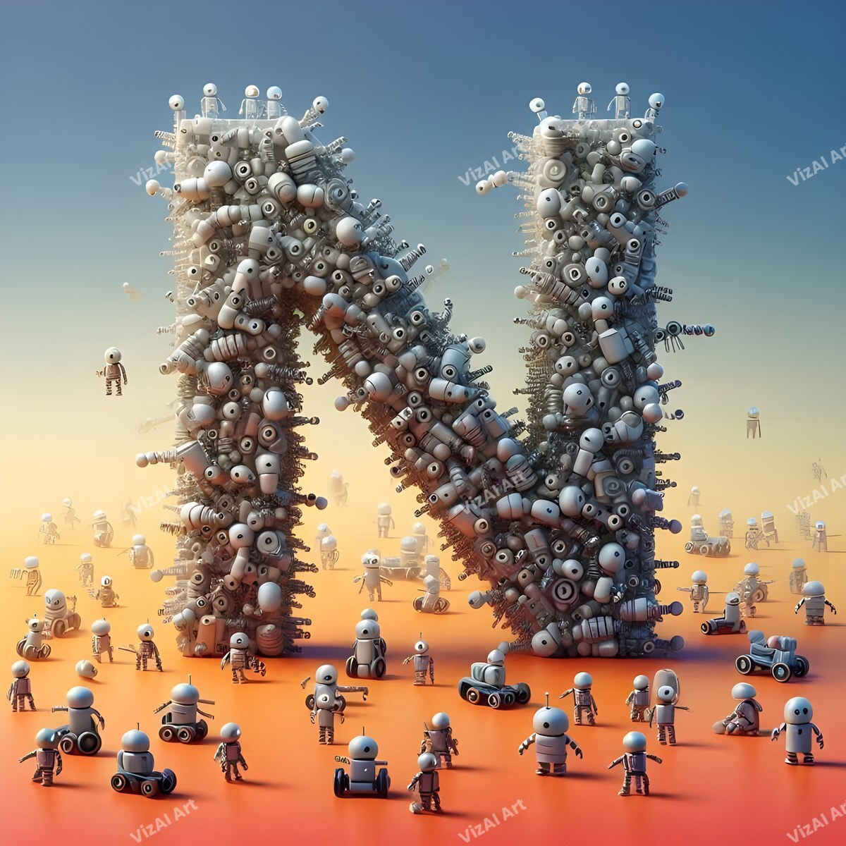 AI Robot alphabet letter N
